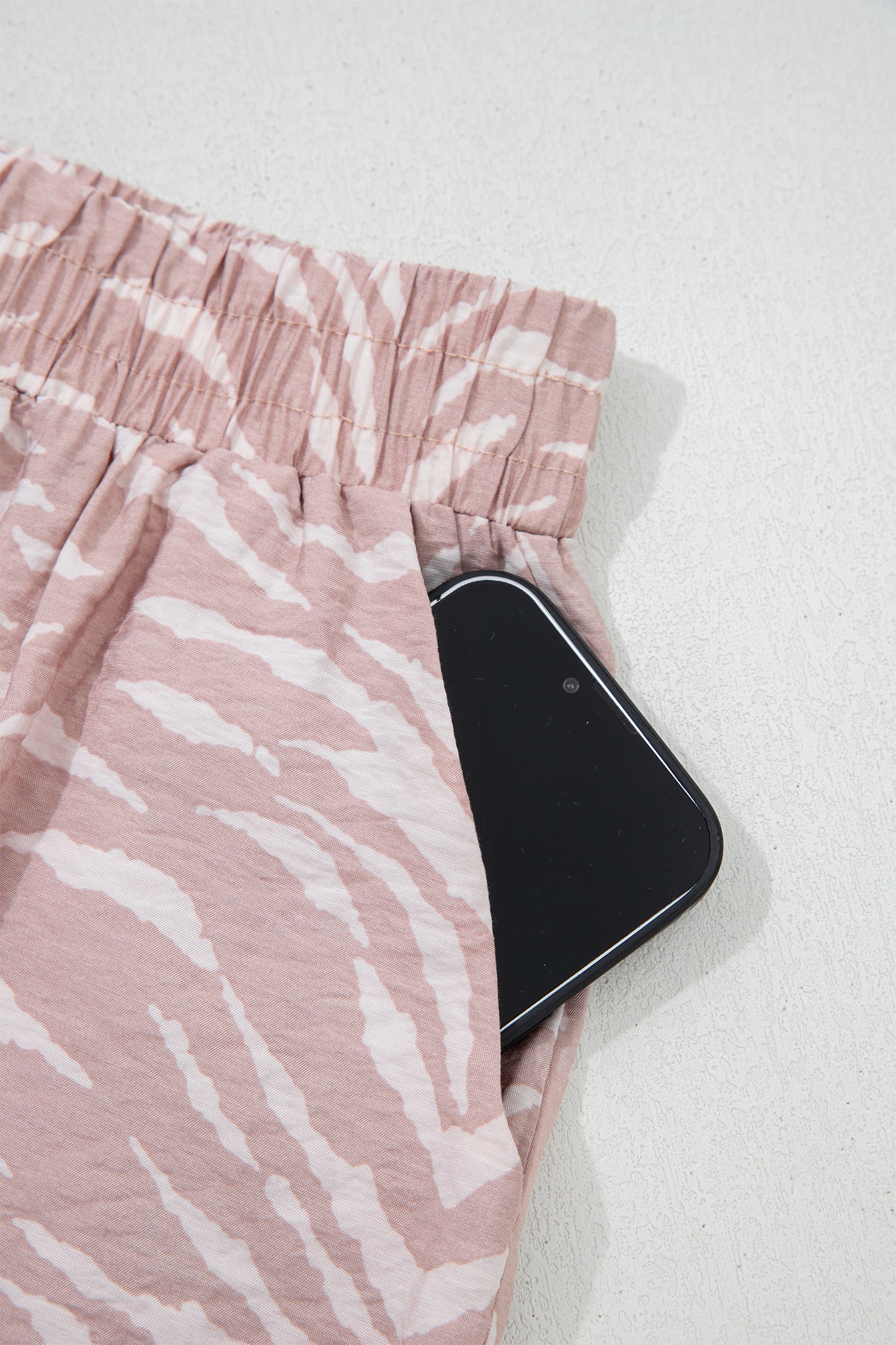 Khaki Abstract Print Cuffed Short Sleeve Loose Top Short Set