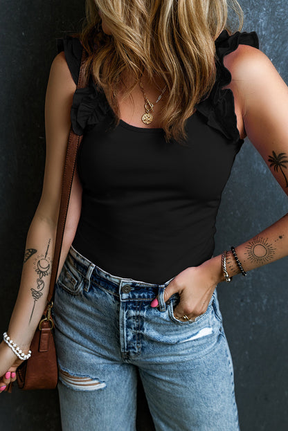 Mint Green Ruffled Wide Straps Slim Tank Top