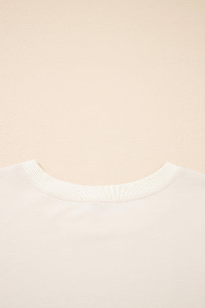 Apricot Camo Print Patchwork Sleeve Raw Hem Plus Size Sweatshirt