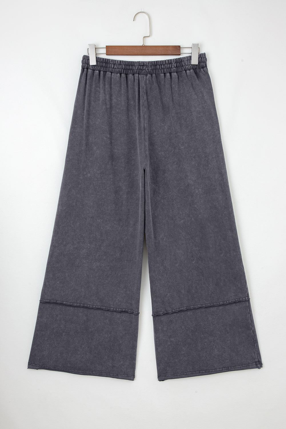 Light Grey Flower Patch Mineral Washed Terry Knit Cropped Wide Leg Pants