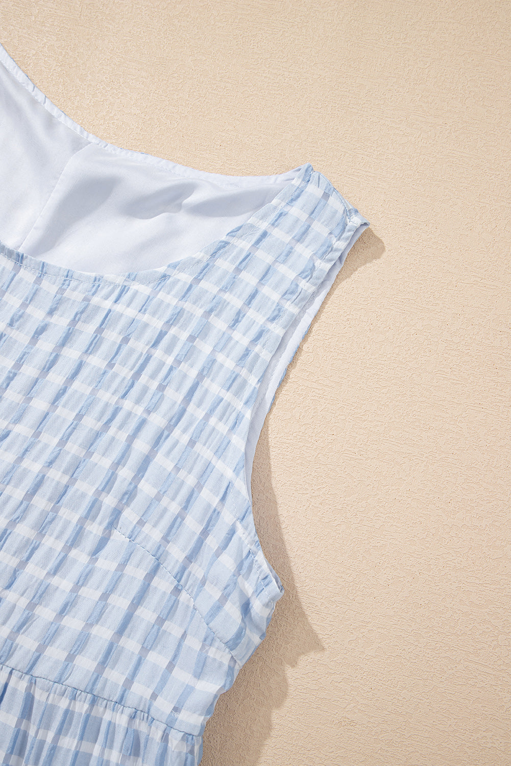 Light Blue Plaid Tiered A-line Sleeveless Mini Sundress