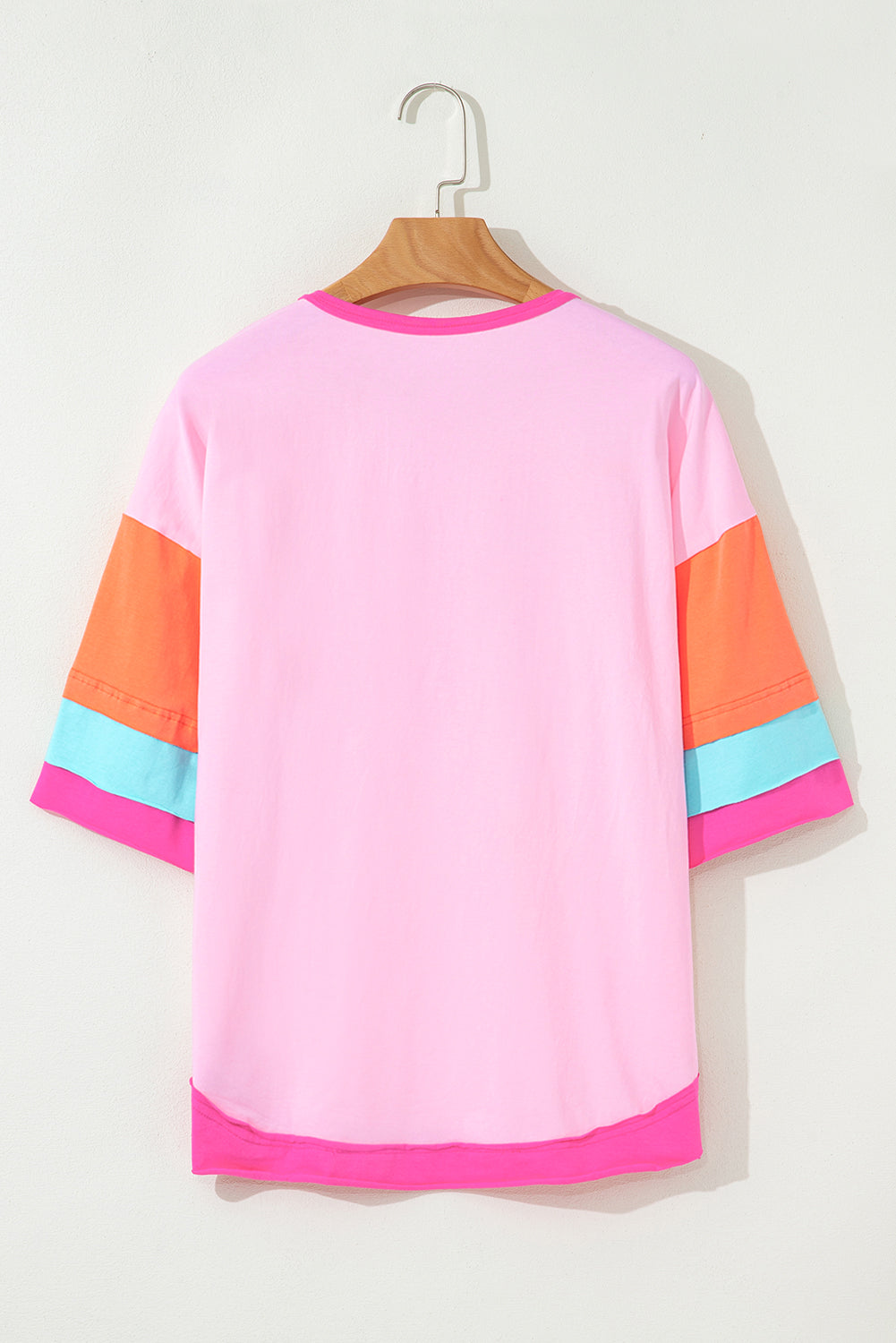 Pink Solid Color Half Sleeve Buttons Henley Top