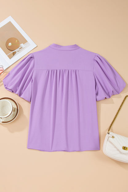 Phalaenopsis V Neck Puff Sleeve Summer Blouse