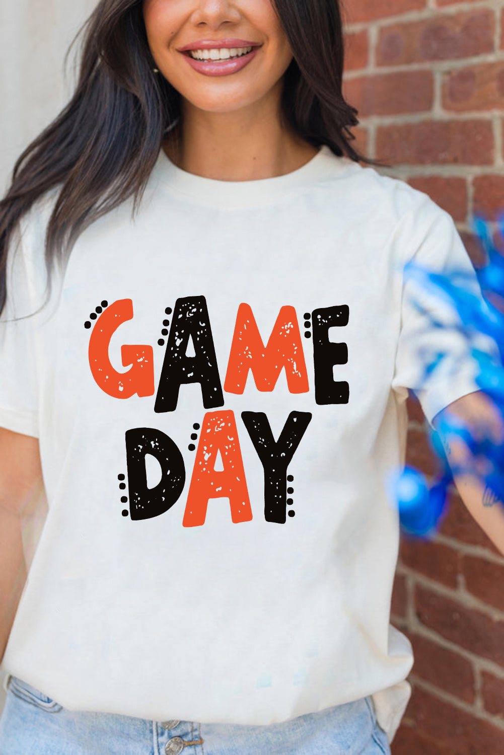 White GAME DAY Funny Letter Printed Casual Tee