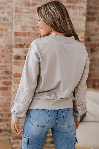 Parchment Aztec Embroidered Western V Neck Sweatshirt