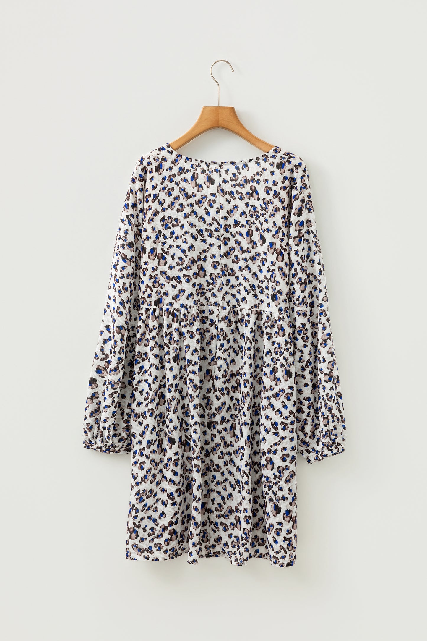 Multicolour Leopard Print V Neck Button Detail Long Sleeve Mini Dress