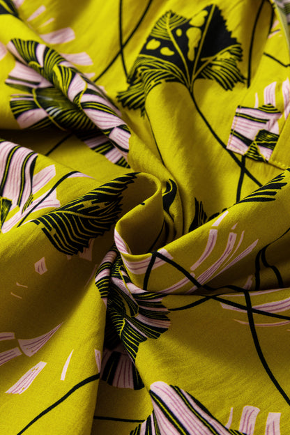 Yellow Vintage Floral V Neck Ruffle Trim Long Sleeve Blouse