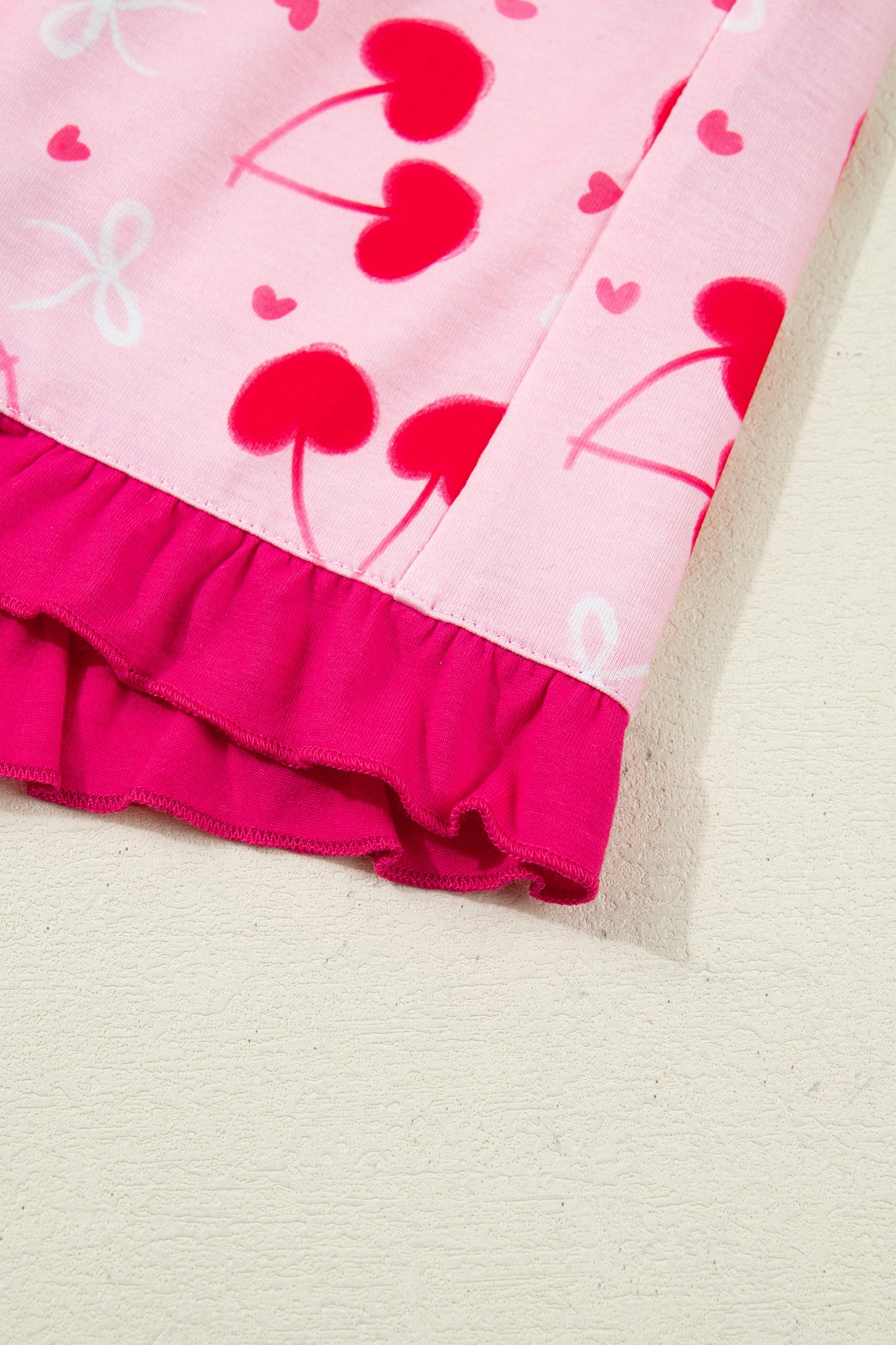 Rose Cherry Bow Mixed Print Scalloped Edge Short Pajama Set