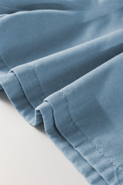 Beau Blue Washed Chambray Drawstring Elastic Waist Plus Size Shorts