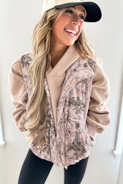 Brown Camo Leaf Print Winter Puffer Vest