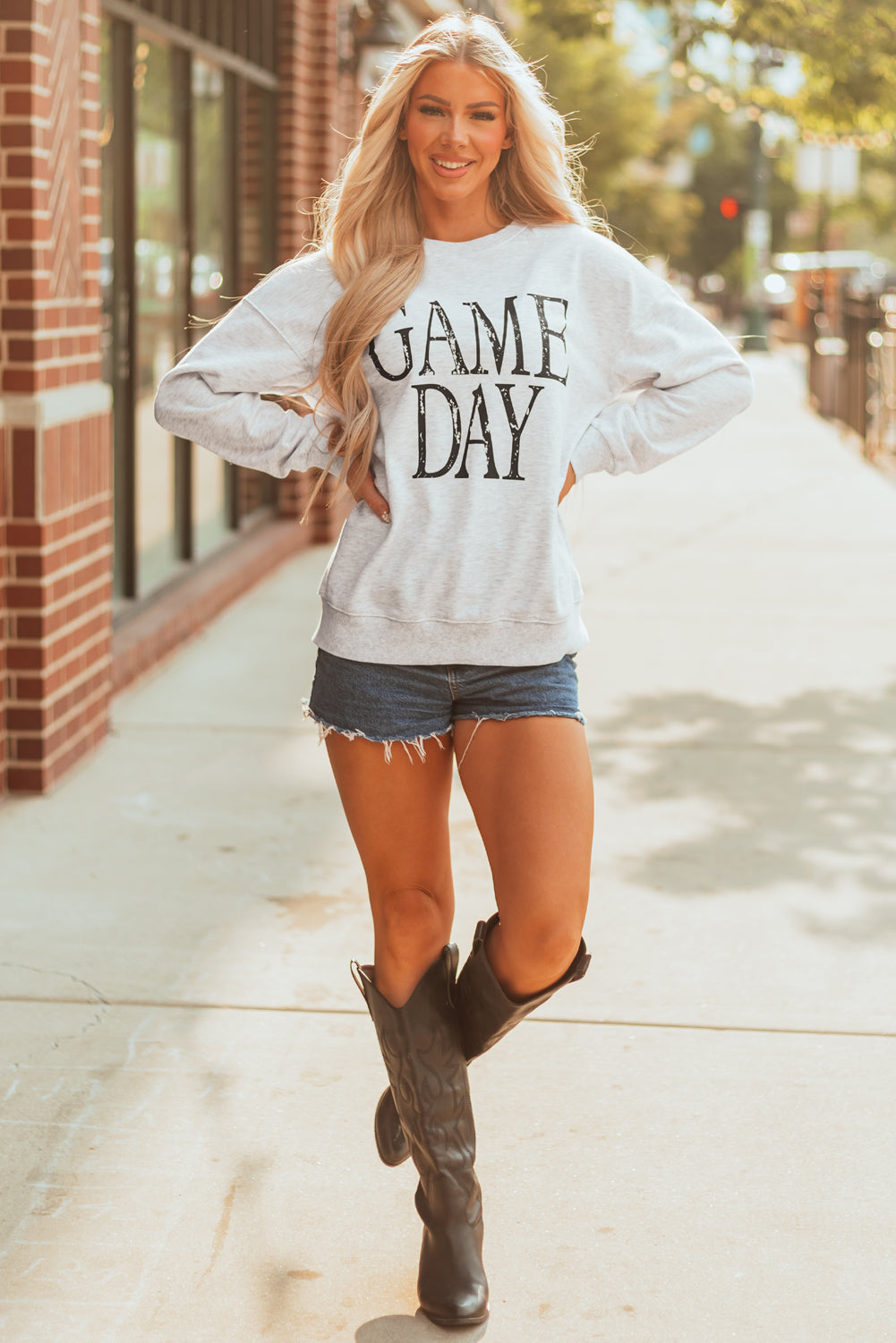 Black Vintage Washed GAME DAY Graphic Baggy Sweatshirt