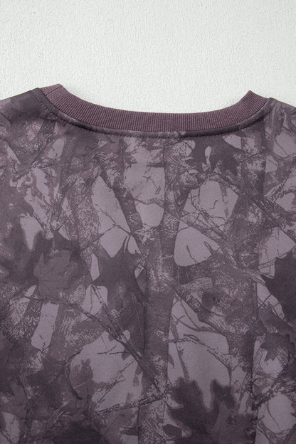 Brown Abstract Woodland Camo Print Baggy Pullover Drawstring Shorts Set