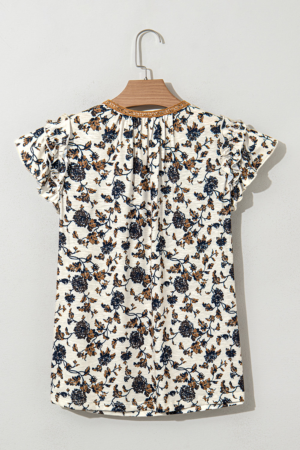 White Floral Frilly Blouse with Lace Up