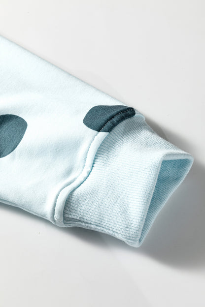 Beige Polka Dot Print Drop Shoulder Pullover Drawstring Shorts Set