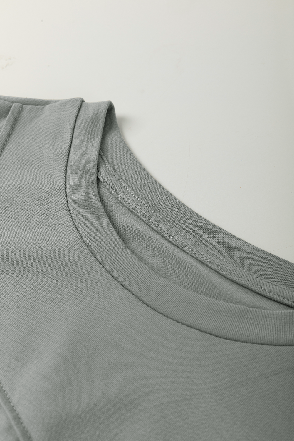 Medium Grey Solid Color Toothpick Stripe Round Neck T Shirt