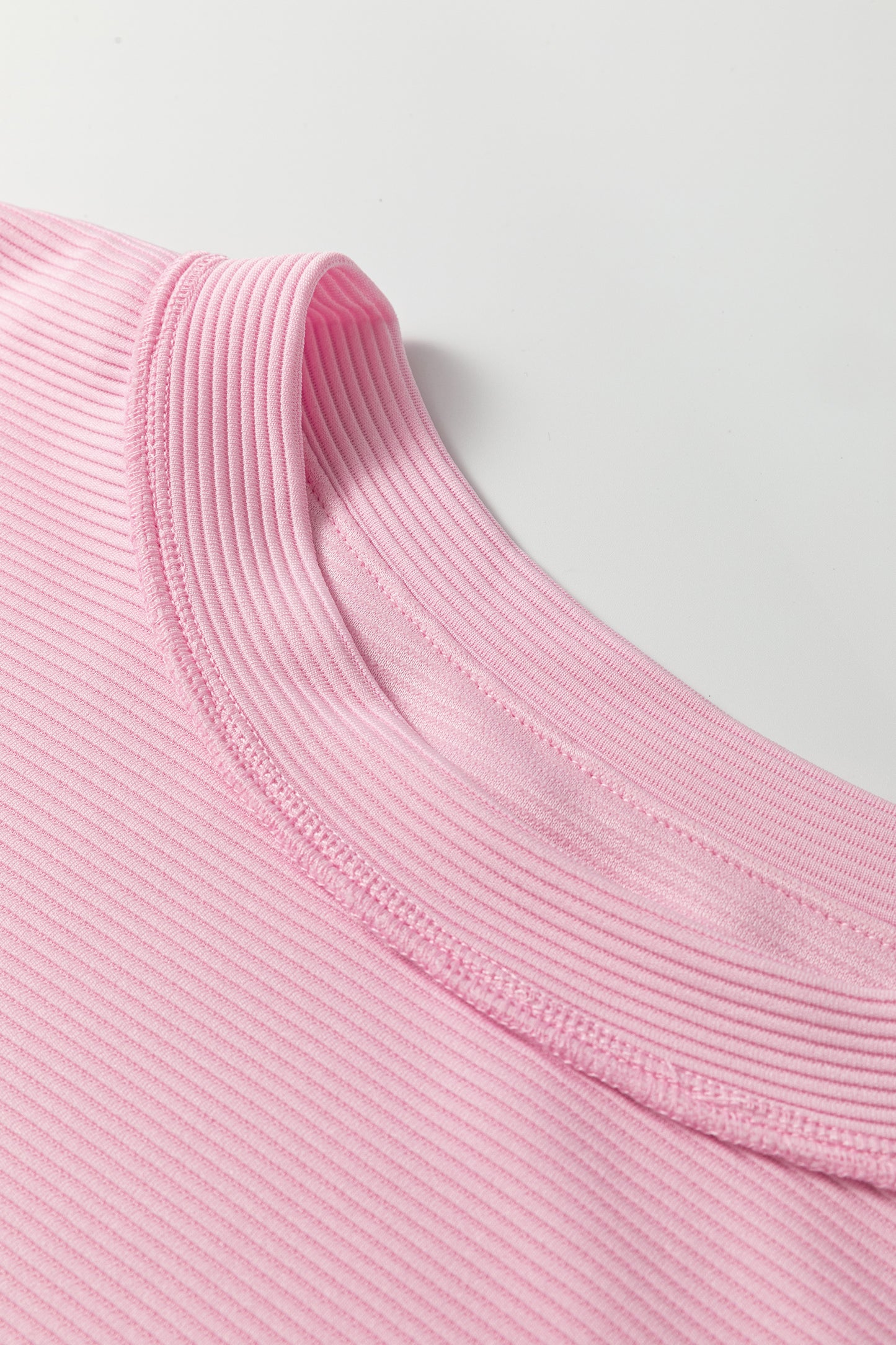 Pink Drop Shoulder Long Sleeve Plus Size Ribbed Top