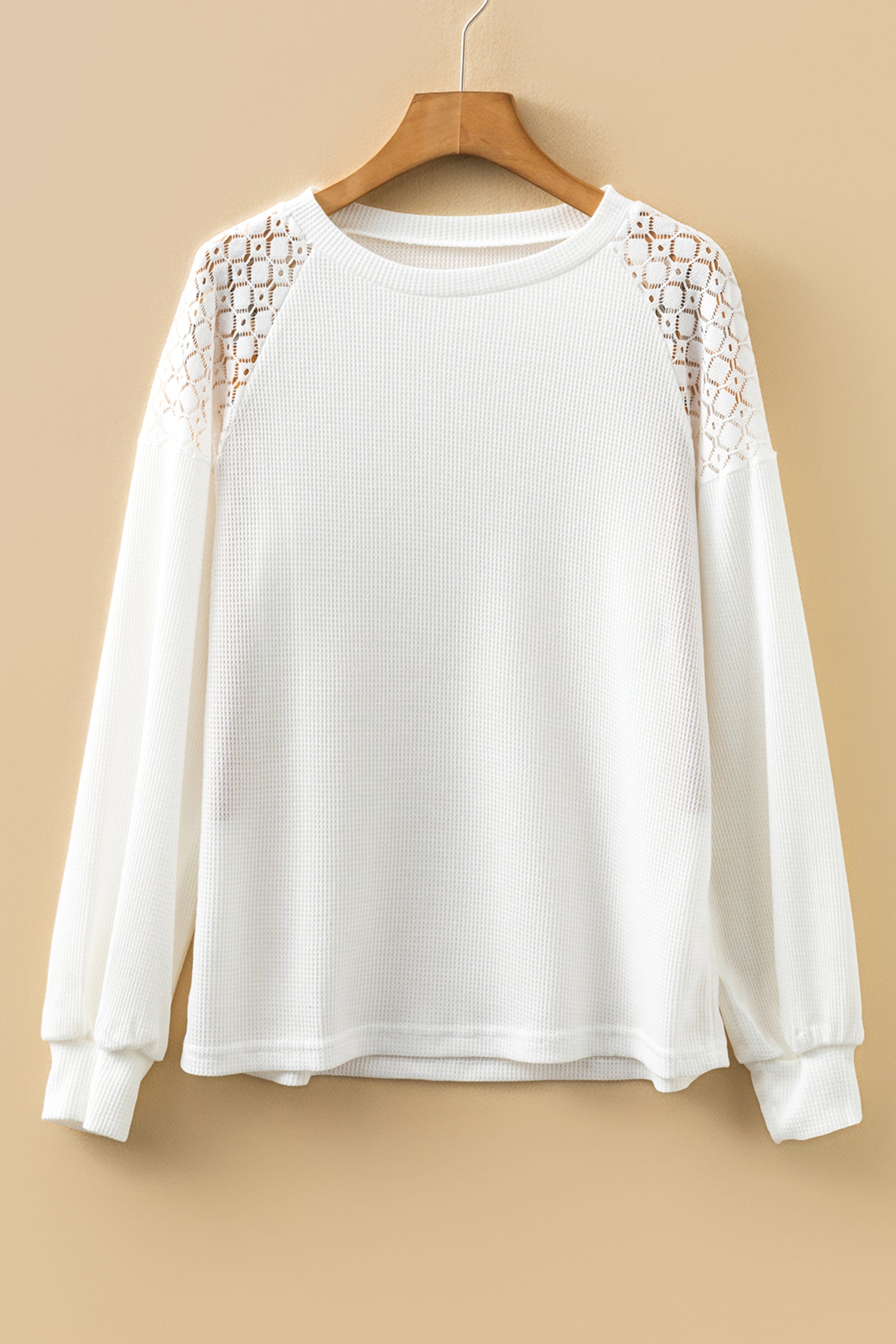 White Lace Long Sleeve Textured Pullover