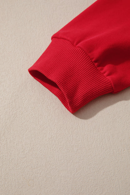 Fiery Red Merry and Bright Plaid Embroidered Letter Graphic Sequin Bow Decor Christmas Sweatshirt