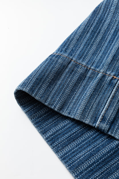 Blue Stripe Contrasted Drawstring Pocketed Loose Jeans