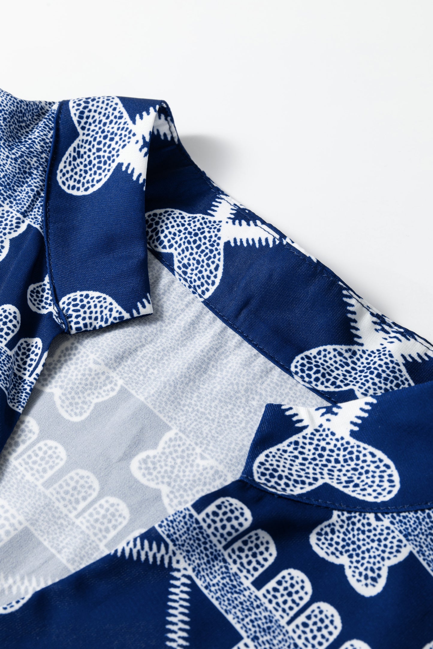 Blue Plus Size Floral Printed Notched Neck Long Sleeve Blouse