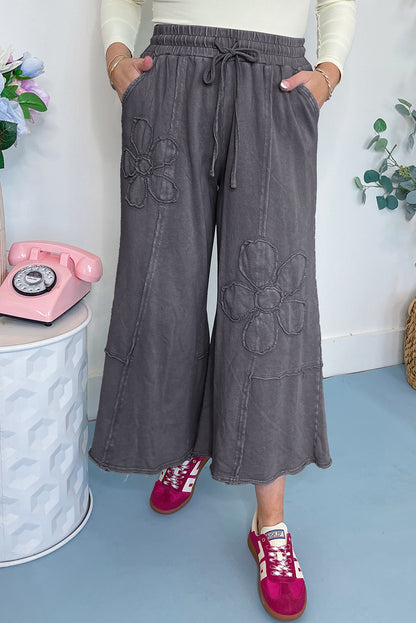Buckskin Flower Patch Mineral Washed Terry Knit Cropped Wide Leg Pants
