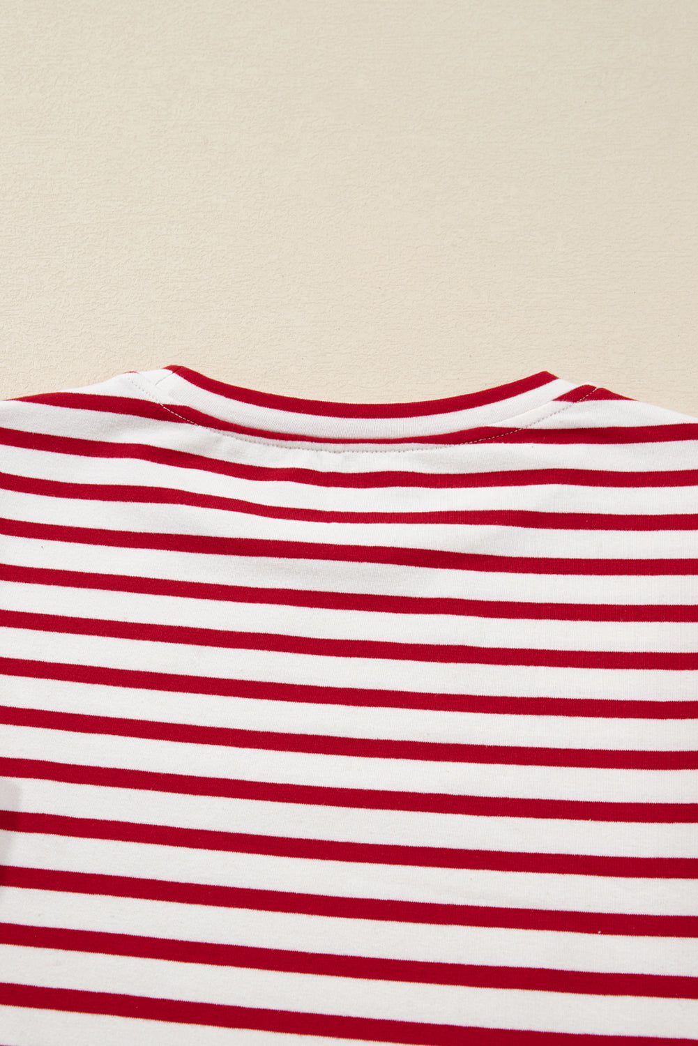 Red Stripe Round Neck Ruffle Trim Long Sleeve Top