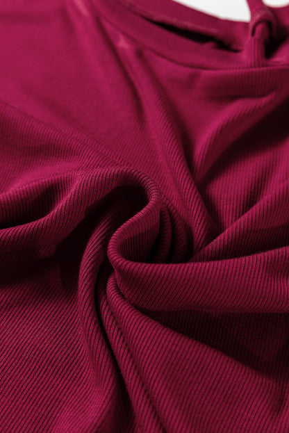 Wild Ginger Contrast Floral Sleeve Solid Ribbed Body Patchwork Long Sleeve Top