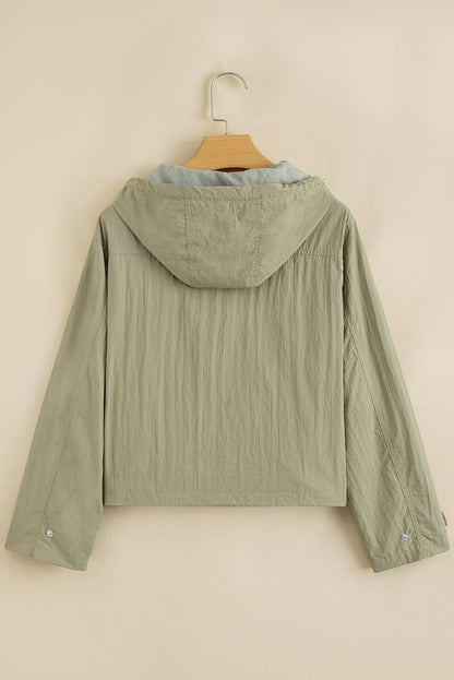 Laurel Green Zipped Pocket Cropped Hooded Utility Jacket