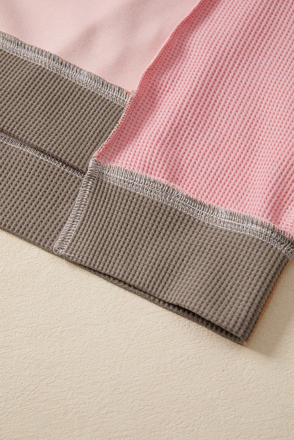 Light Pink Color Block Mix Texture Waffle Patchwork Oversize Sweatshirt