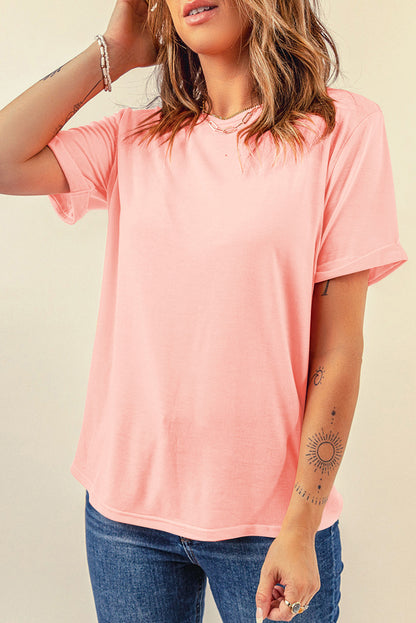 Wisteria Casual Plain Crew Neck Tee