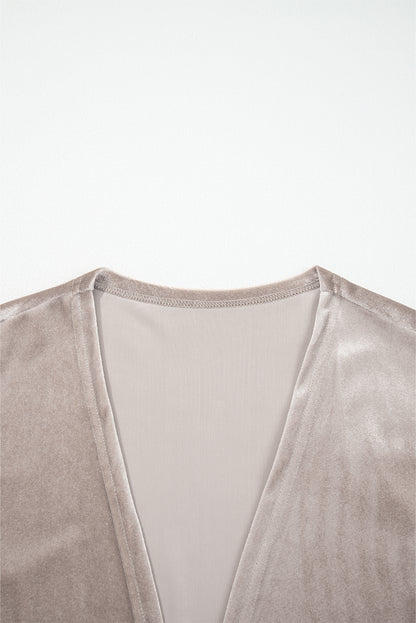 Smoke Gray 3/4 Sleeve Open Front Velvet Kimono