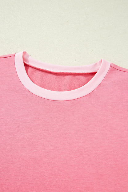 Peach Blossom Two Tones Patchwork Half Sleeve Plus Size T Shirt