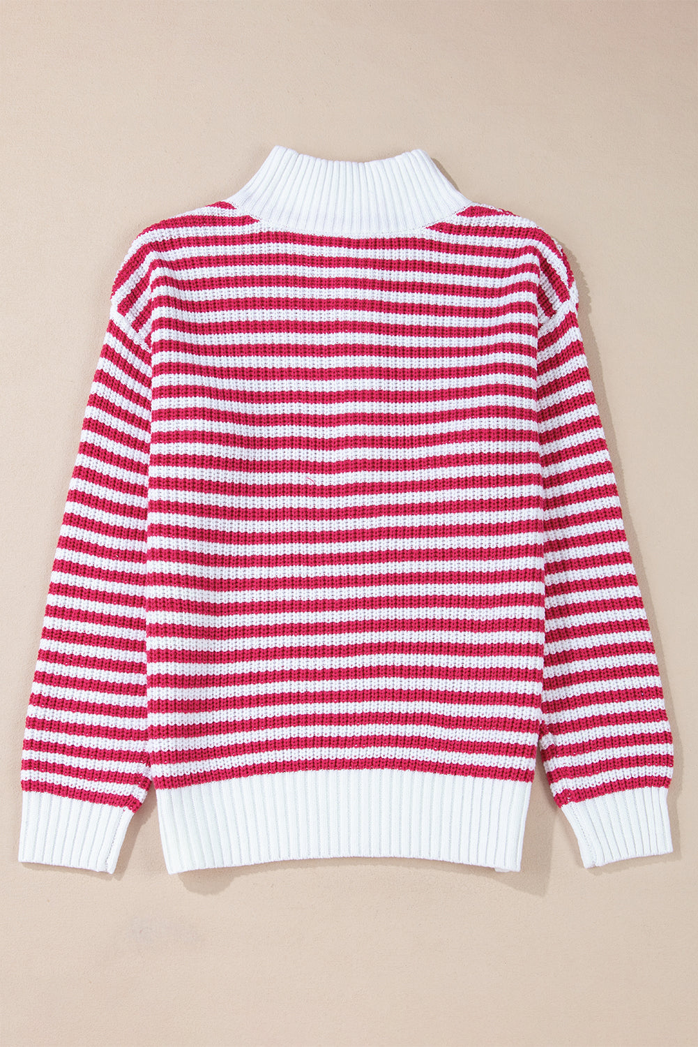 Pink Stripe Zip up Collar Drop Shoulder Sweater