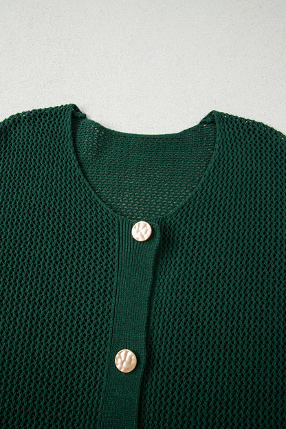 Blackish Green Plus Size Golden Accent Buttons Short Sweater Cardigan