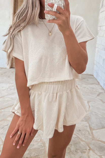 Blossom 2pcs Cropped Tee and Ruffle High Waist Skort Set
