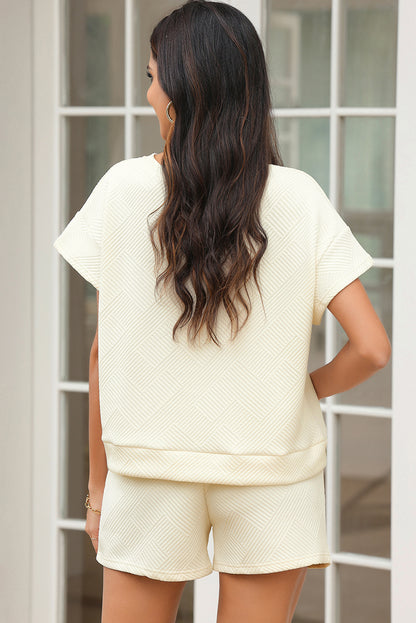 Apricot Textured Short Sleeve Top and Shorts Set