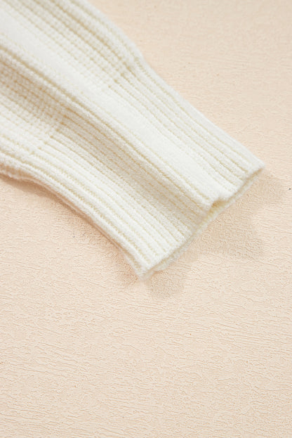 Beige Pumpkin Embroidered Ribbed Thanksgiving Halloween Holiday Sweater