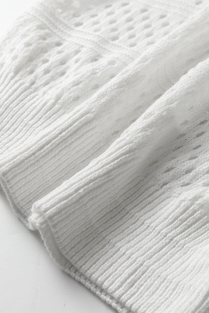 White Hollow Out Knit Round Neck Dolman Sweater