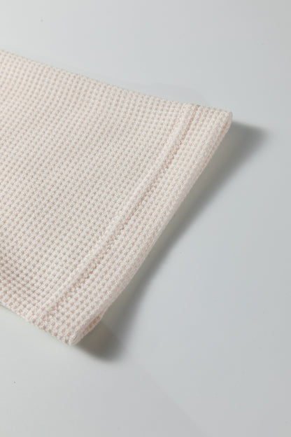 Old Rose Solid Color Waffle Knit Asymmetric Neck Long Sleeve Top