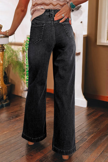 Sail Blue Wide Leg Pocketed High Waist Jeans