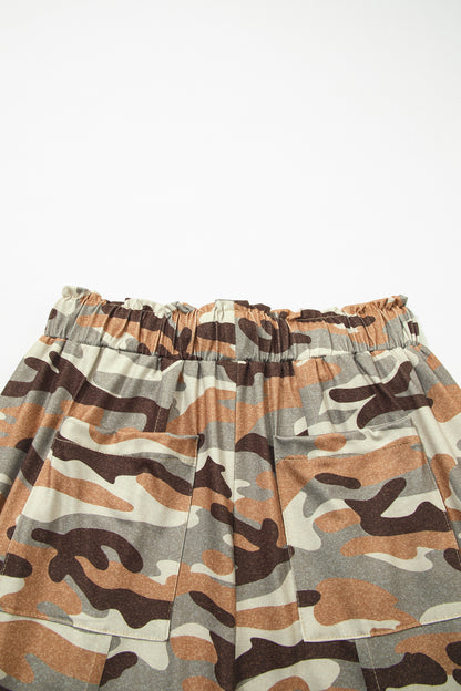 Green Camouflage Printed Drawstring Elastic Waist Jogger Pants