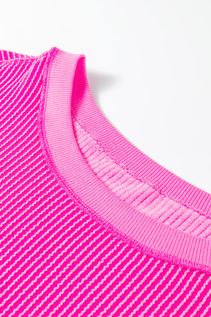 Rose Red Drop Shoulder Uneven Hem Plus Size Twisted Rib Top