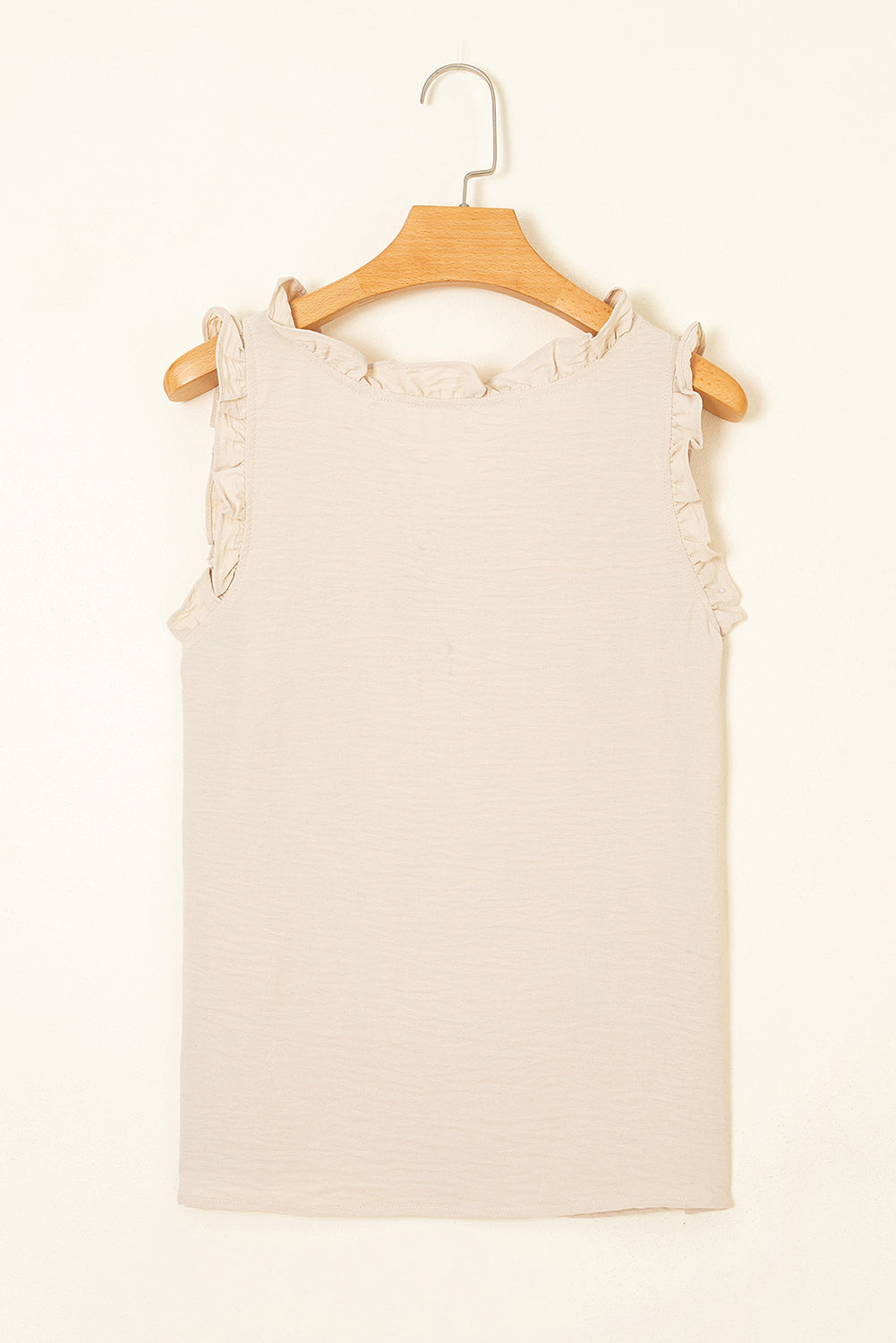 Parchment Textured Frilly Trim V Neck Sleeveless Top