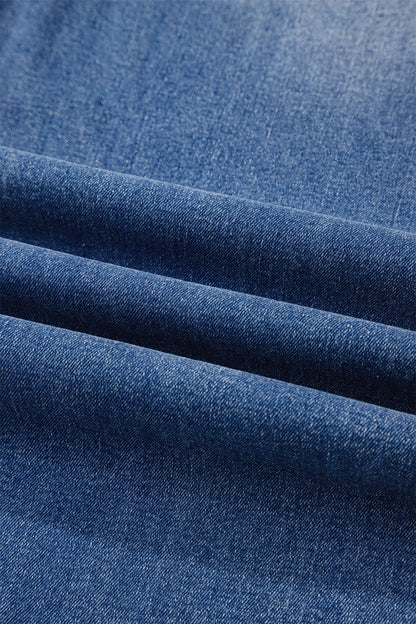 Sky Blue Double Button Zip Fly Straight Leg Jeans