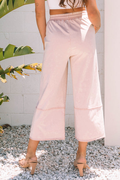 Buckskin Flower Patch Mineral Washed Terry Knit Cropped Wide Leg Pants