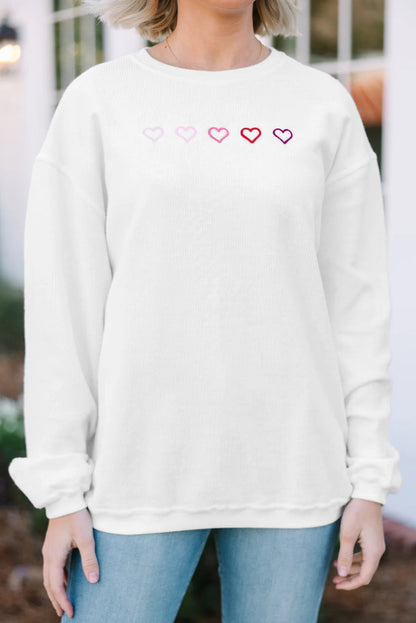 Pink 3d Ribbed XOXO Heart Embroidered Drop Shoulder Sweatshirt