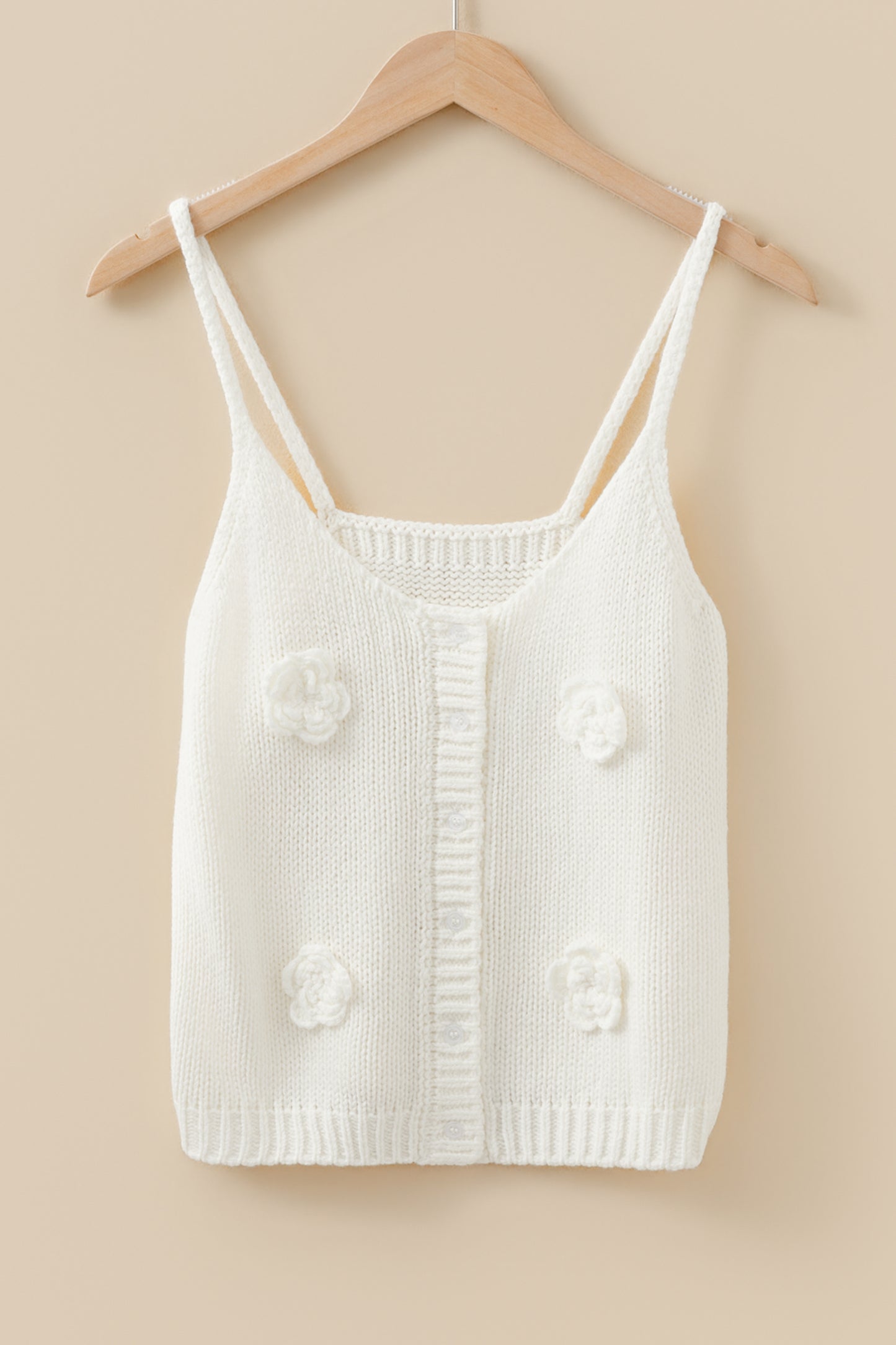 White 3D Flower Spaghetti Straps Sweater Vest