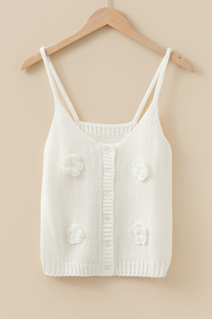 White 3D Flower Spaghetti Straps Sweater Vest