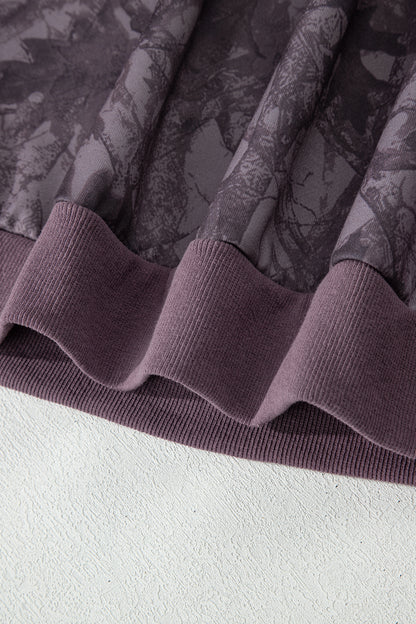 Brown Abstract Woodland Camo Print Baggy Pullover Drawstring Shorts Set