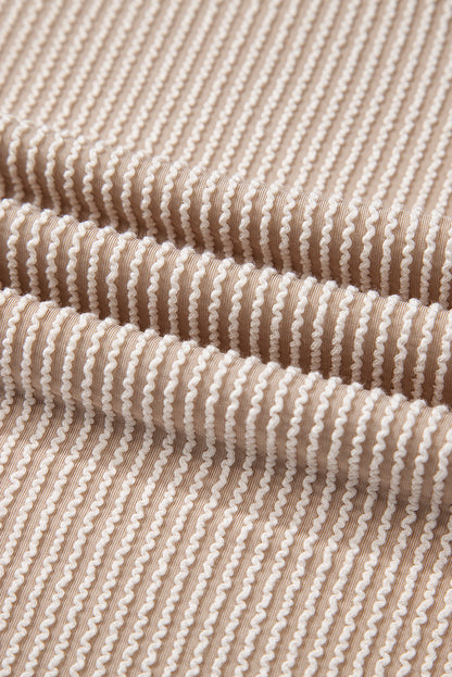 Parchment Ribbed Knit Patched Pocket Wide Leg Overalls